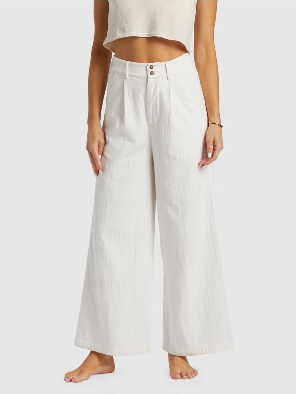 Billabong Tailor Made Pants Small White Wide Leg Cotton High Rise Trousers